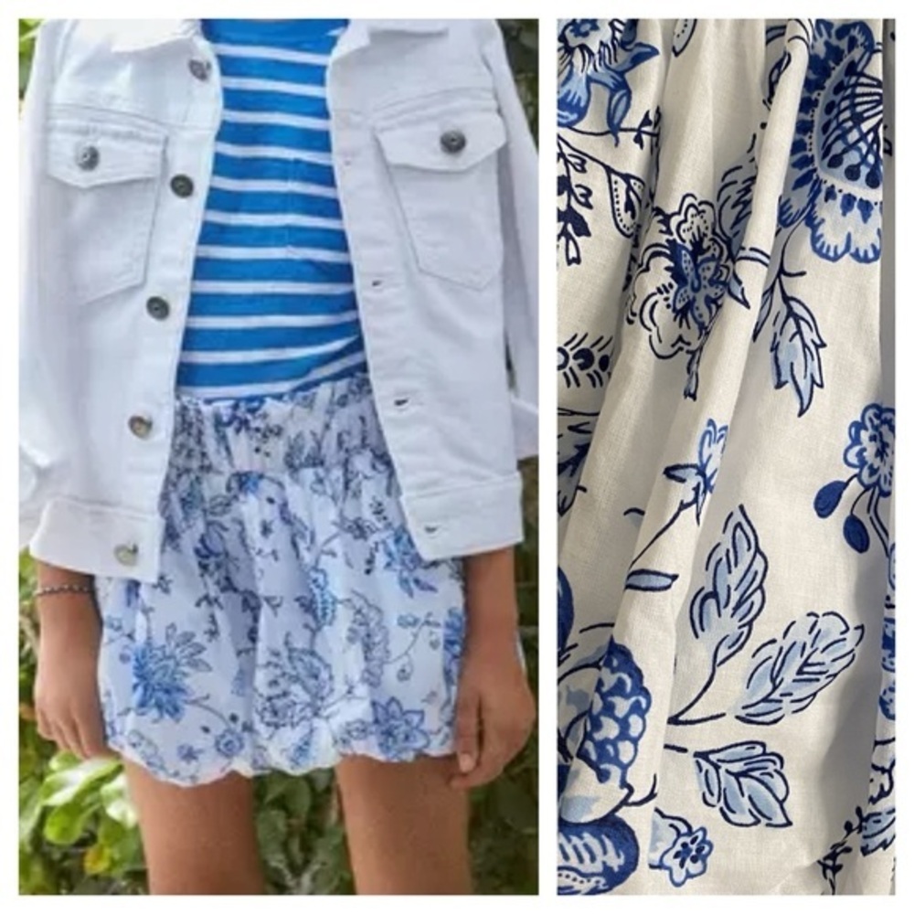 Janie and Jack Blue White Capri Island Floral Bubble Hem Shorts 3t